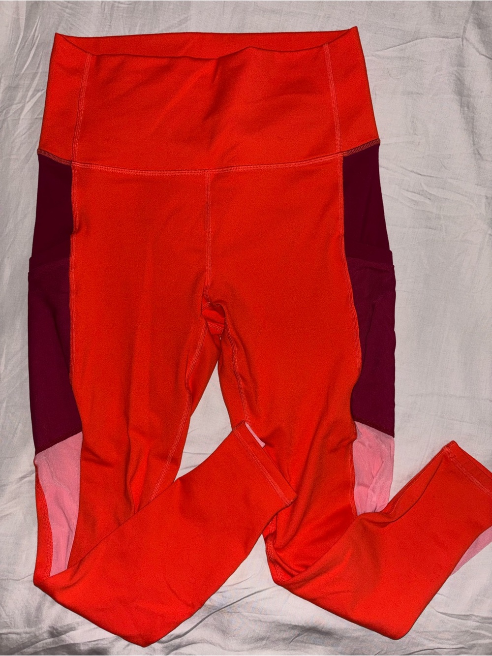 Fabletics 7/8 Powerhold Colorblock Leggings - Red, Pink & Burgundy